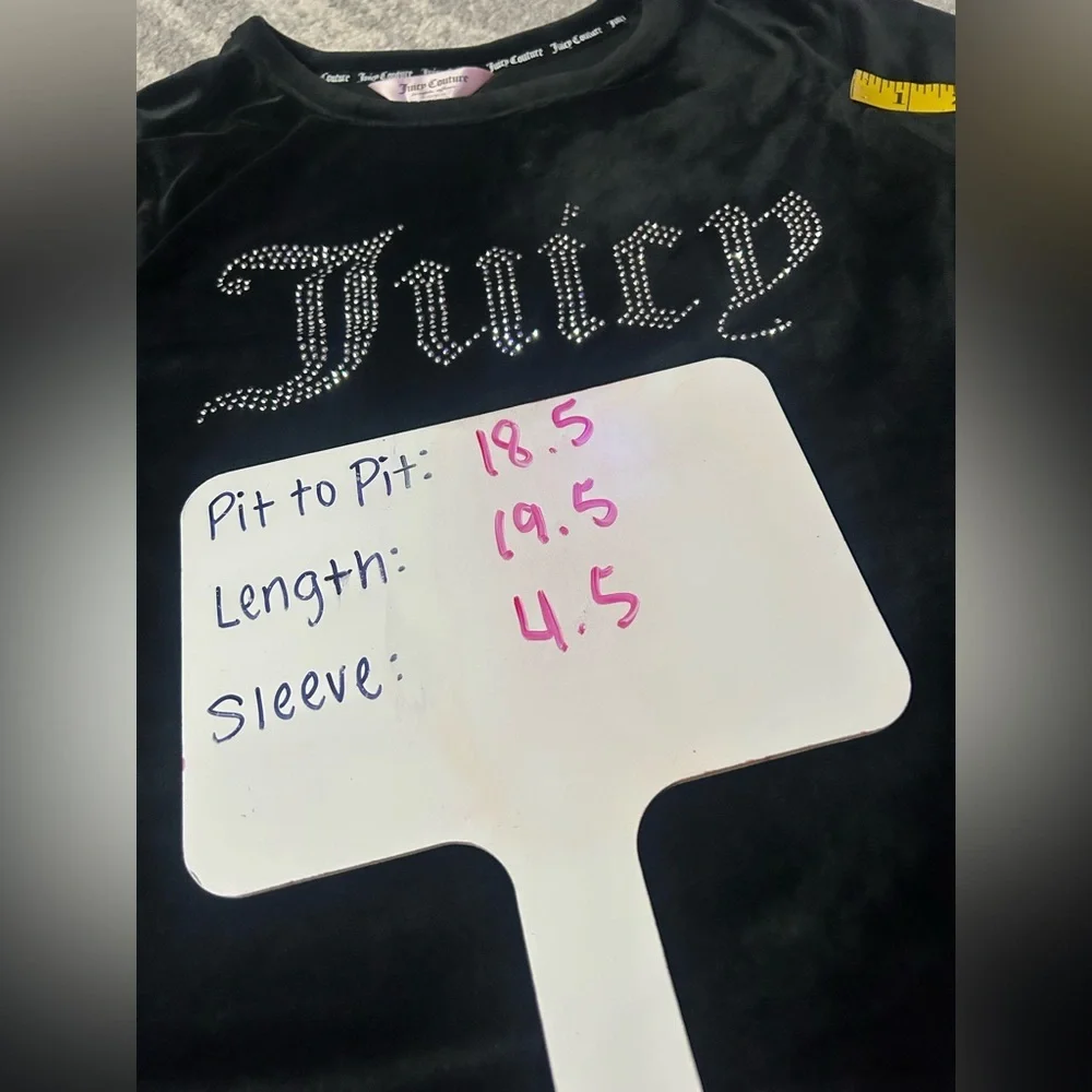 Juicy Couture Velour Crop Top Size L Black Big Rhinestone Bling Logo Y2K Style